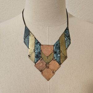 Icing Copper Brass Patina Metal Statement Necklace Puzzle Pieces Art to Wear